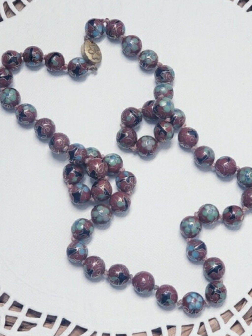 Elegant Handpainted Dark Red Cloissoine Necklace